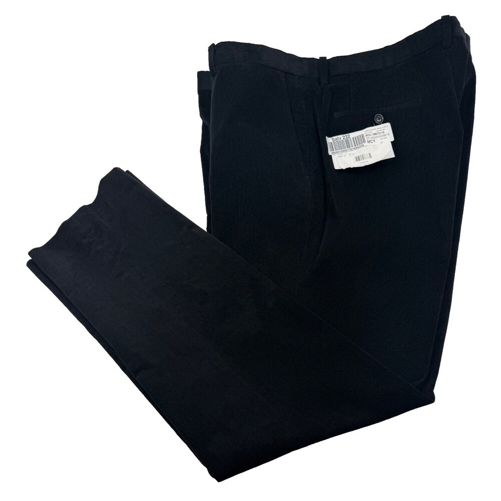 $95 NEW TOMMY HILFIGER Mens 42x32 Solid Black Super Soft Cotton Corduroy Pants